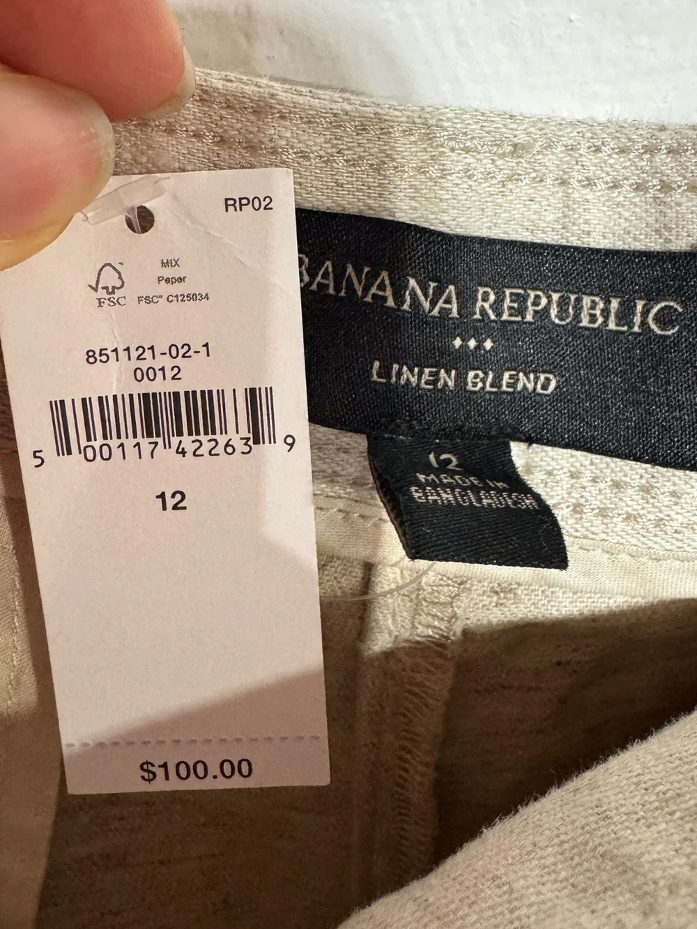 Banana Republic Wide-Leg High-Waist Linen Blend Pants trousers in Flax size 12